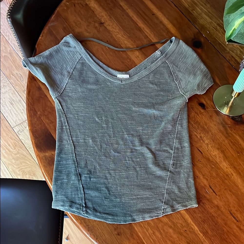 Free People Gray Asymmetrical Cap Sleeve Tee